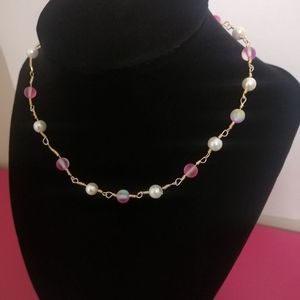 Necklace glass pearl with bead pink